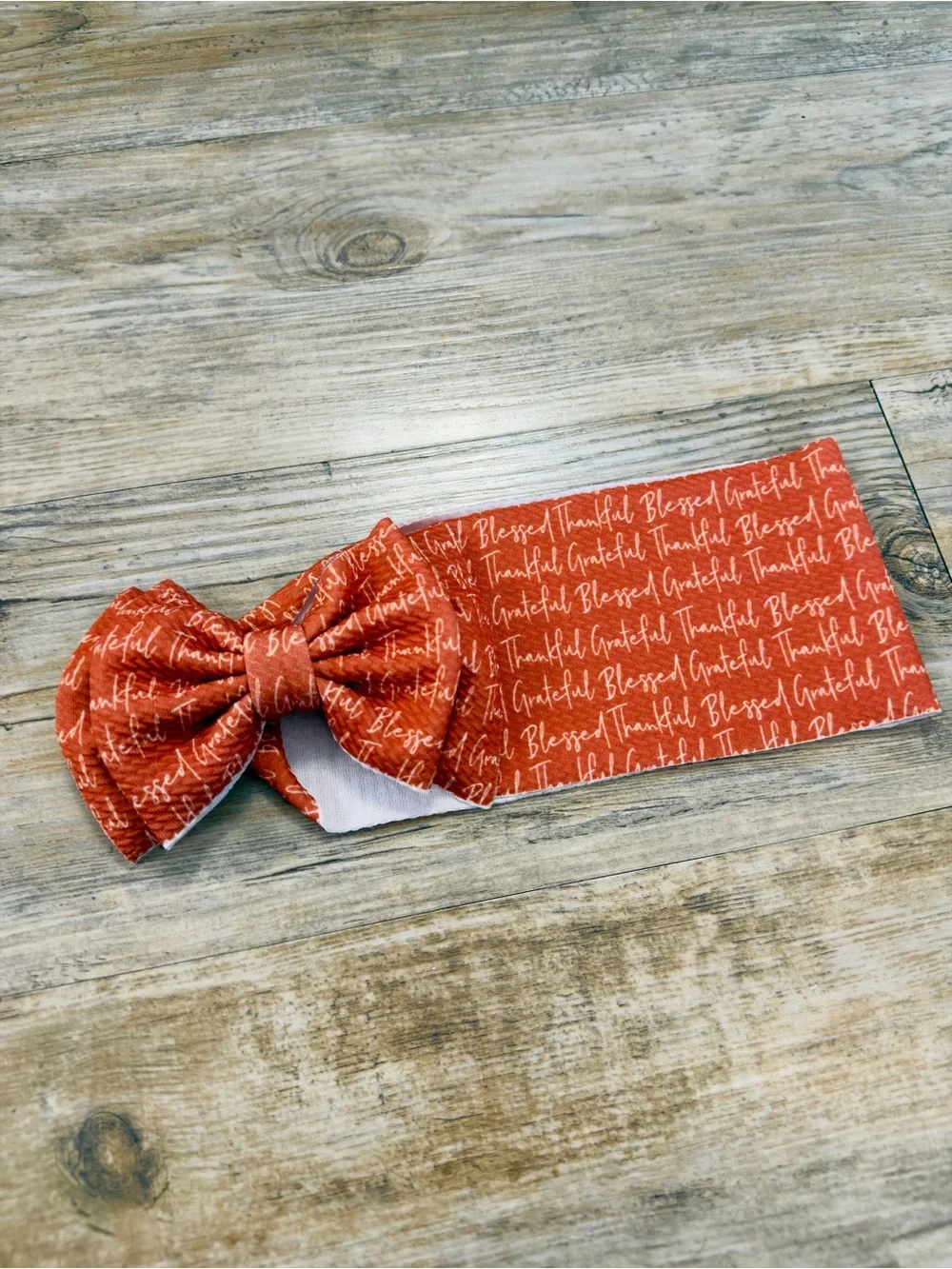 Baby Girl Orange Thanksgiving Print Big Headband Bow